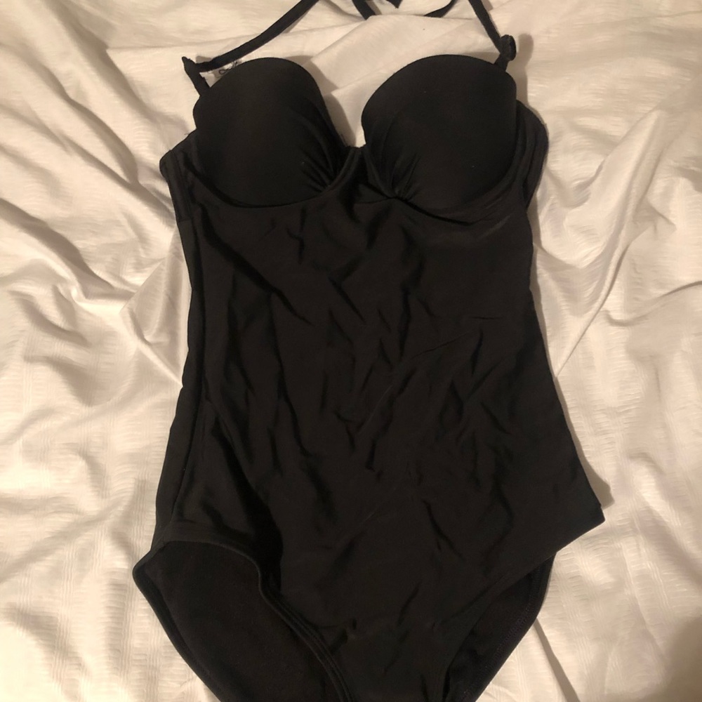cute black one-piece swimsuit!